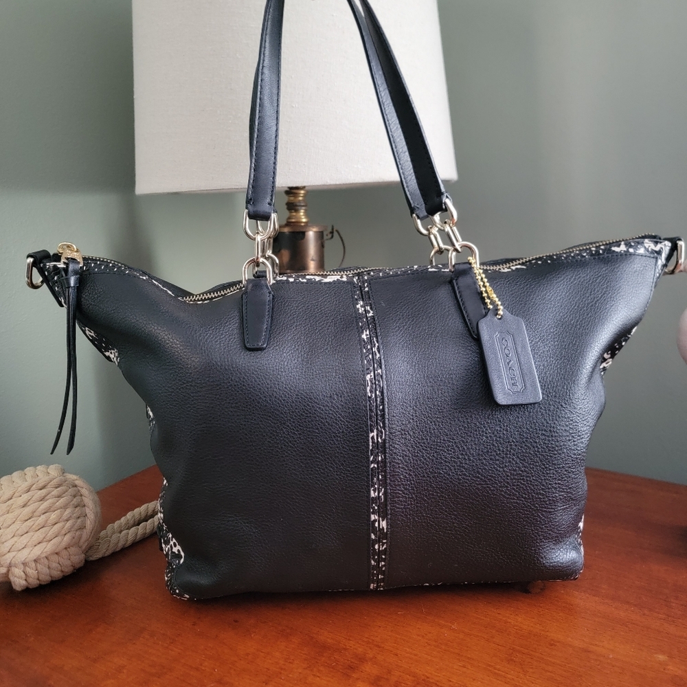 Coach 27984 Bleecker Cooper Black Pebbled Leather Python Embossed Tote Bag